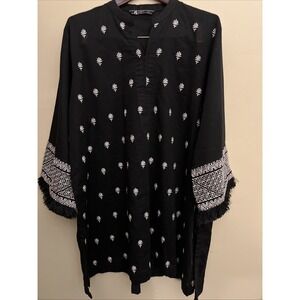 Pakistani RL Nishatlinen Pret Womens Tunic Kurta Kameez Sz 10 Black Embroidered